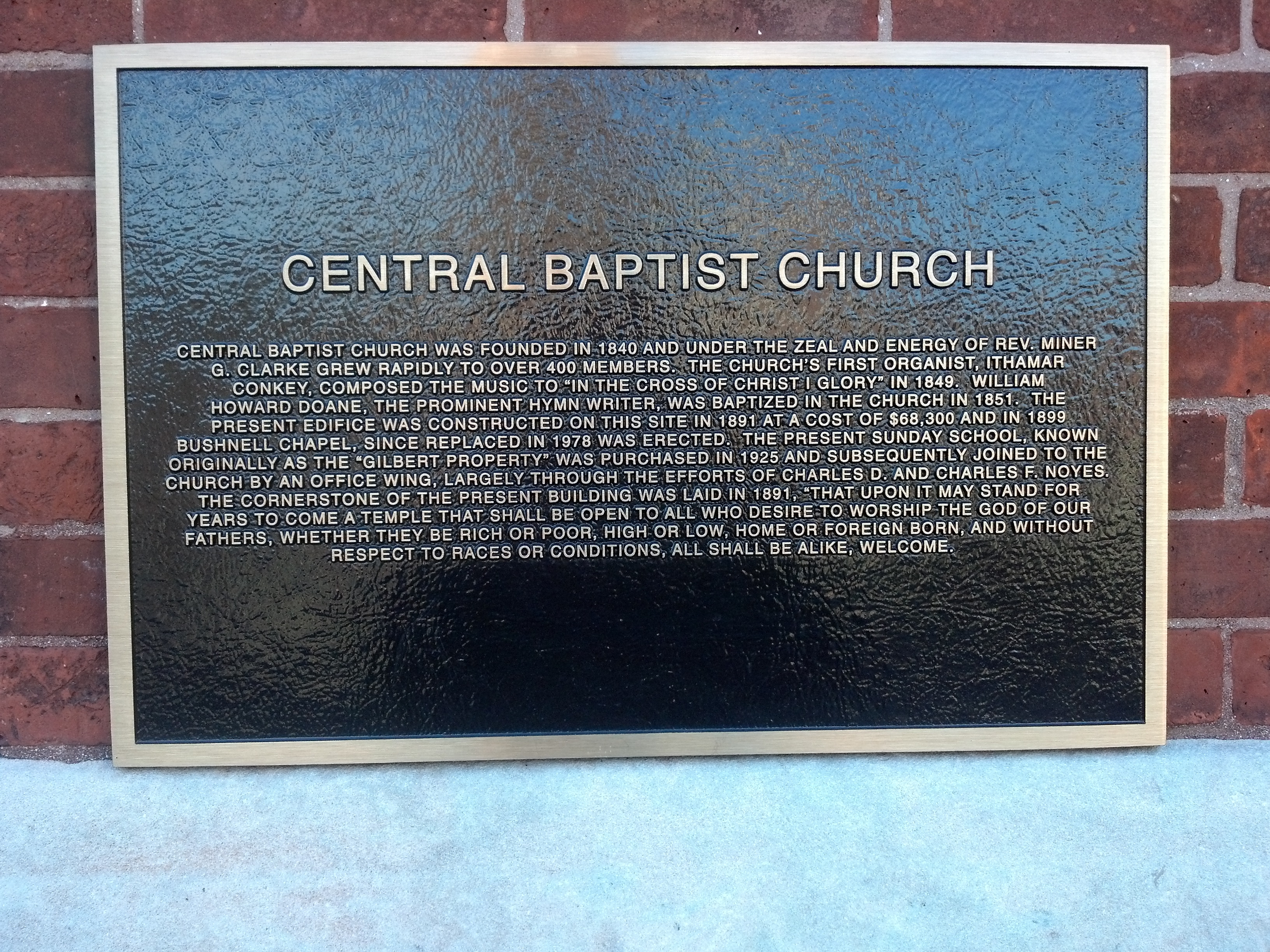 Central Baptist Church Plaque